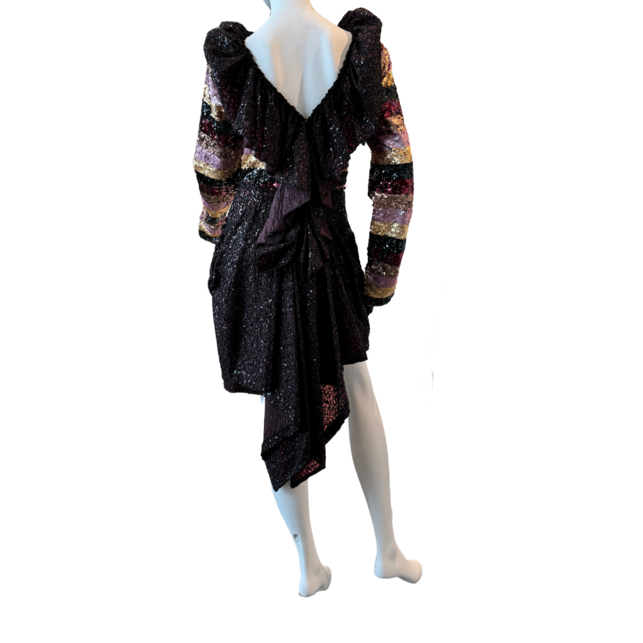 Striped Sequin Long-Sleeve Cocktail Dress