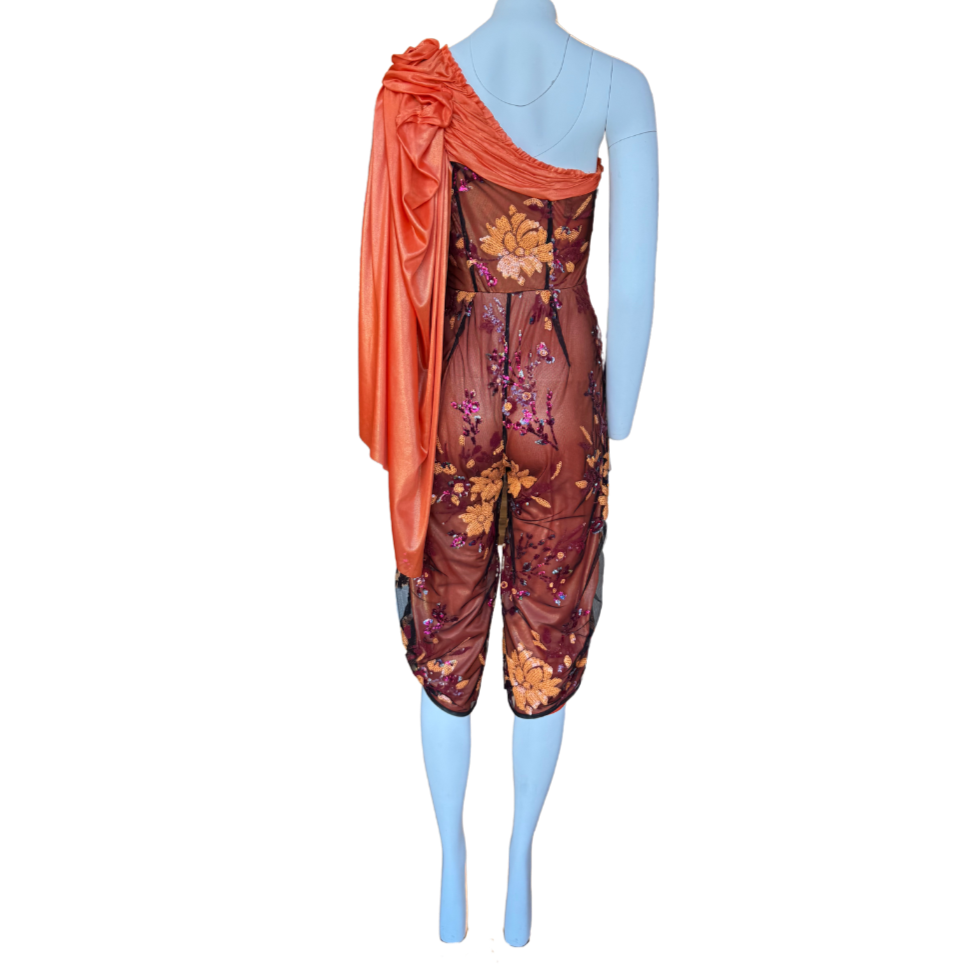 Orange/Black Sequin Floral Jumpsuit
