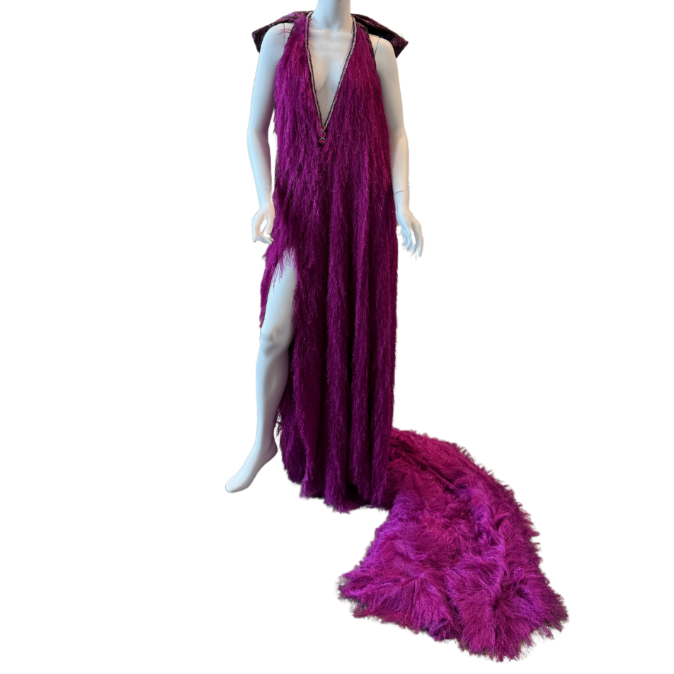 Magenta Fringe Gown w/Big Bow