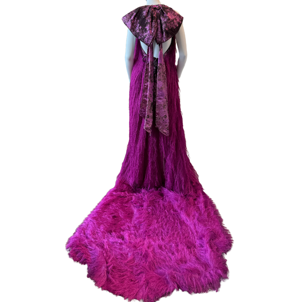 Magenta Fringe Gown w/Big Bow