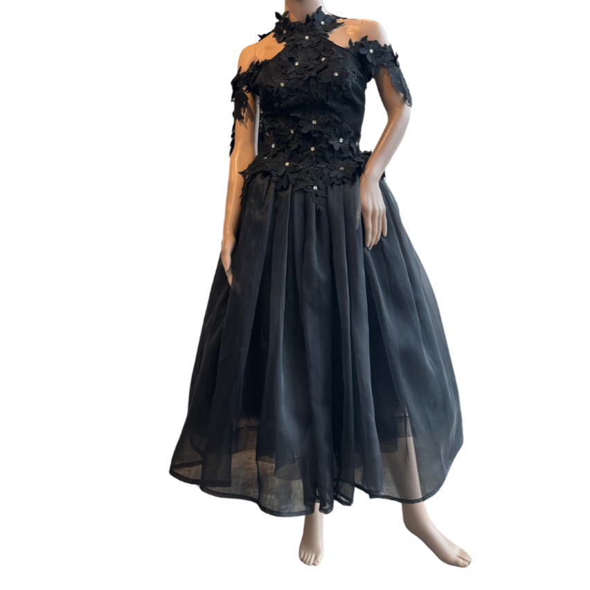 Classic Black Cocktail Dress w/Floral Lace