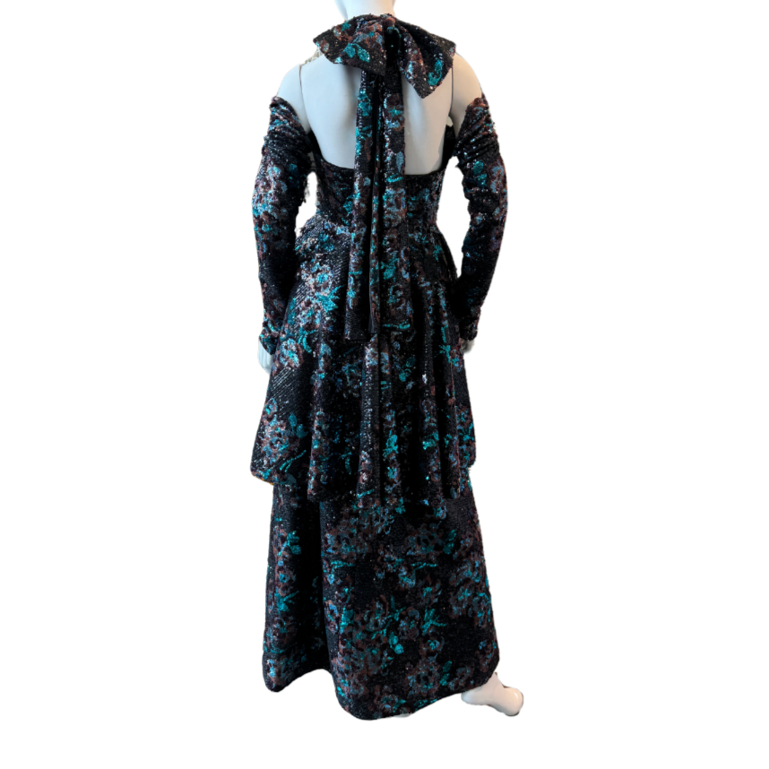 Brown/Teal Halter Sequin Dress