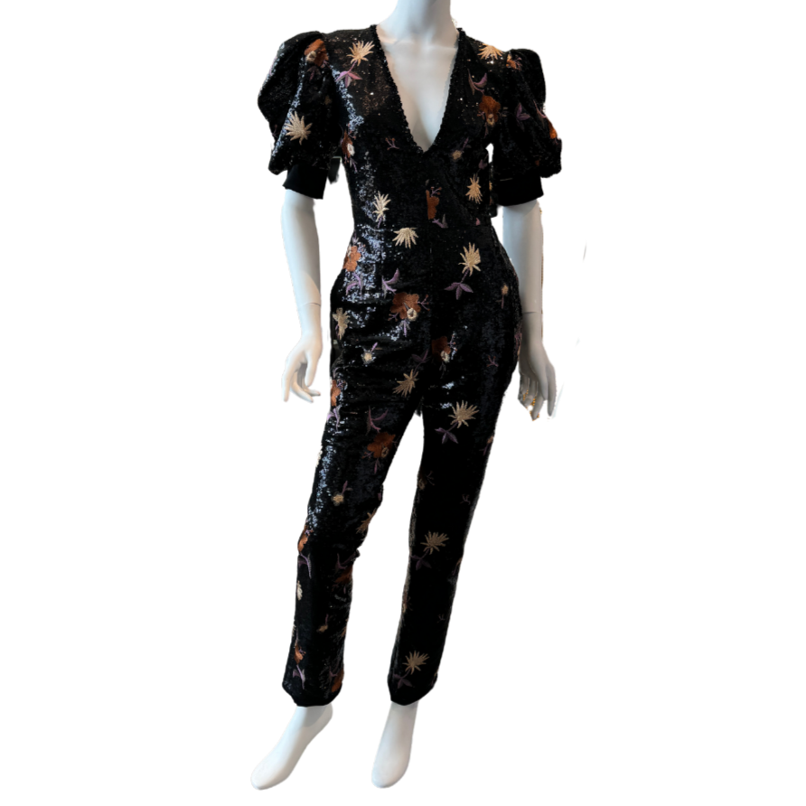 Black Sequin Jumpsuit w/Puff Sleeves