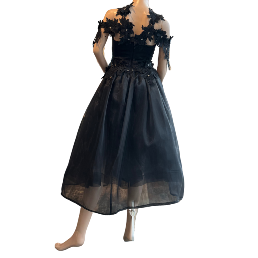Classic Black Cocktail Dress w/Floral Lace