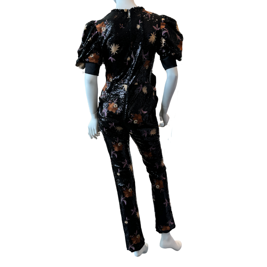 Black Sequin Jumpsuit w/Puff Sleeves