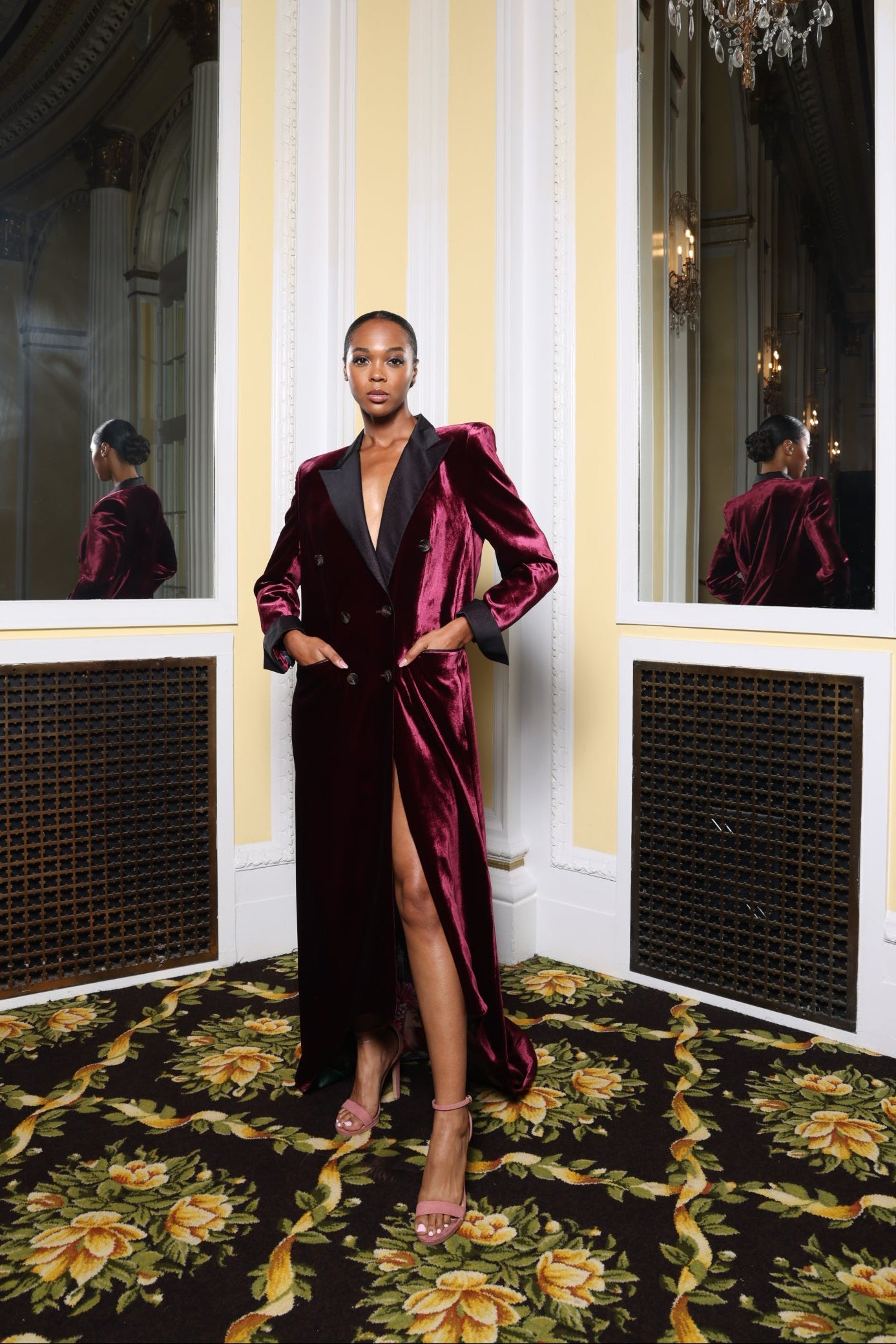 Burgundy Velvet Full Length Suit Coat