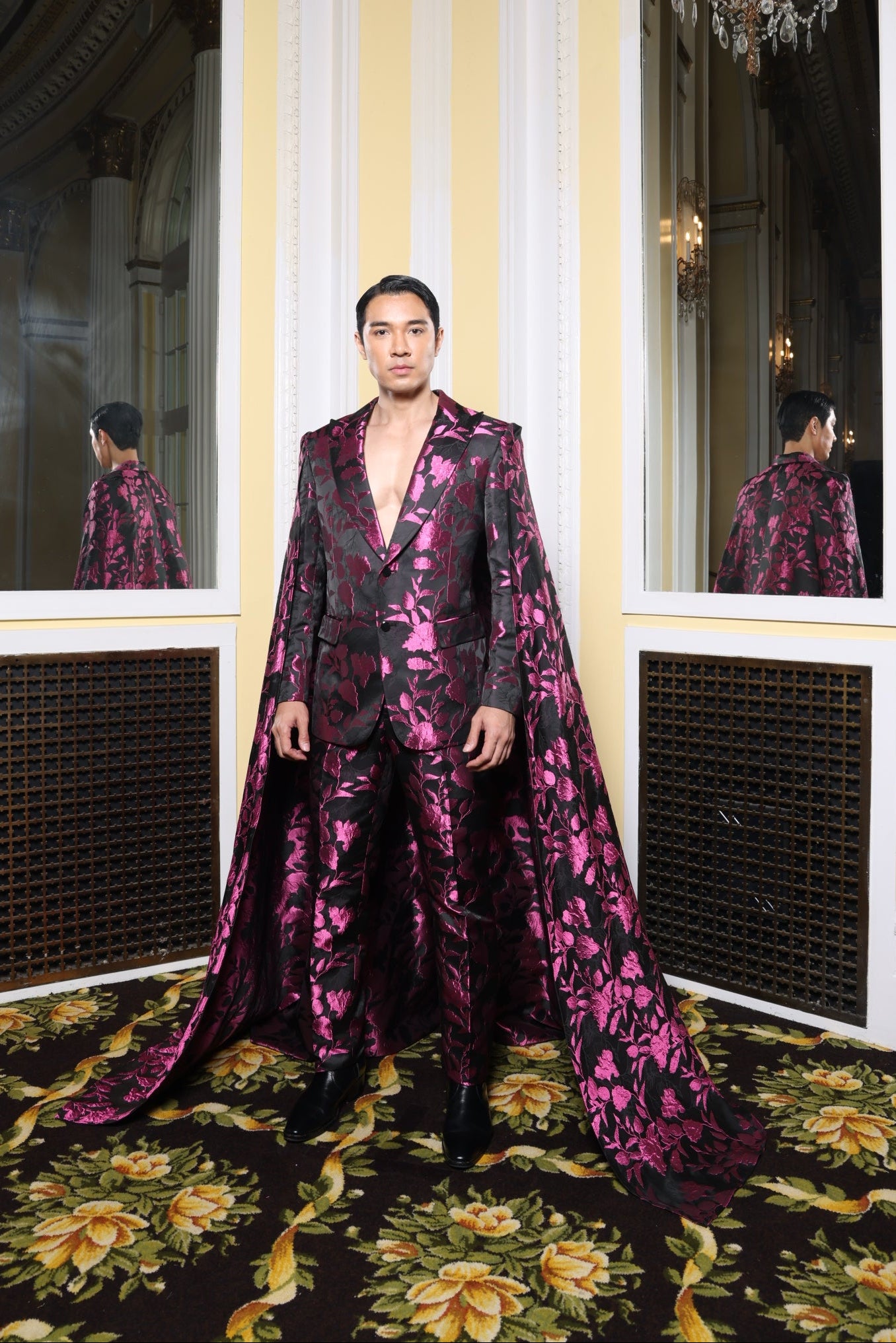 Fuchsia Floral Suit & Cape