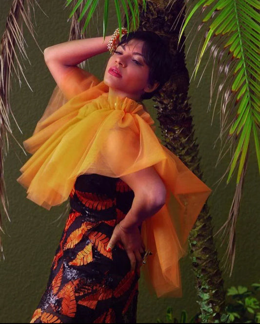 Orange/Black Leaf Tulle Dress