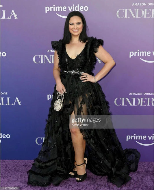 Black Fringe Sheer Full Gown