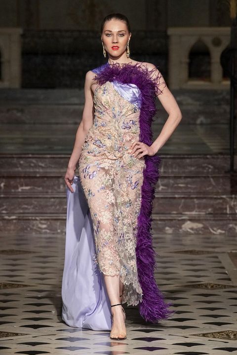 Cream/Lavender Floral Sequin Dress