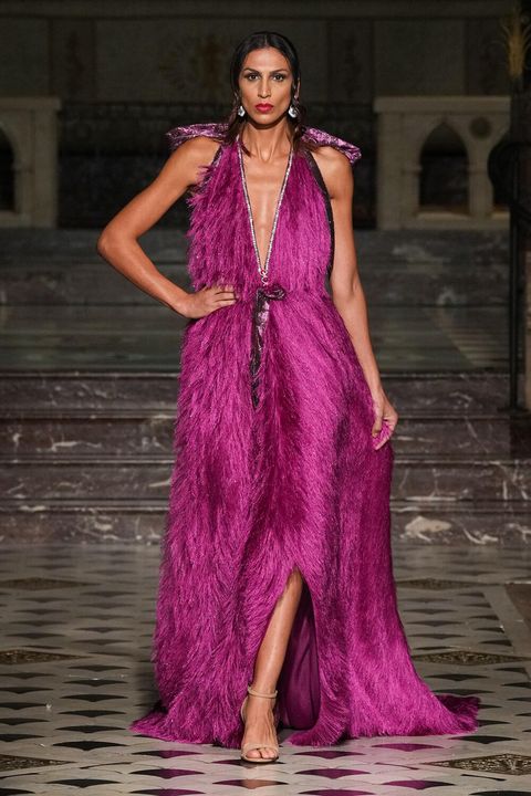 Magenta Fringe Gown w/Big Bow