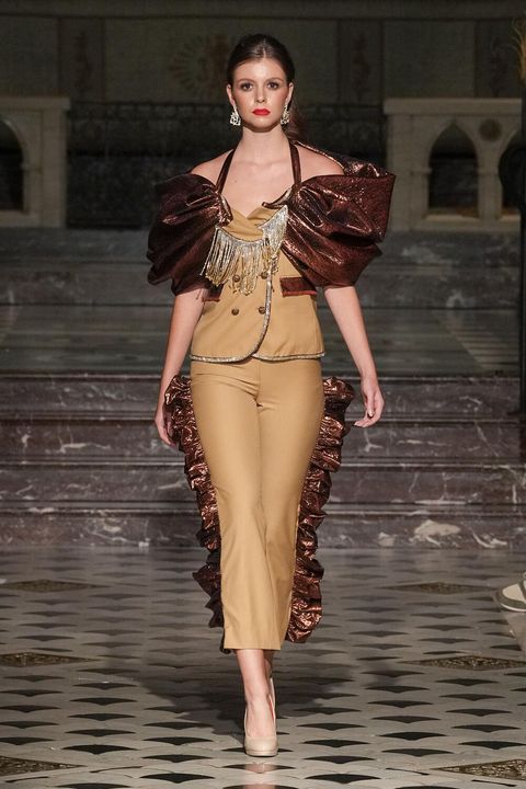 Bronze Ruffled Stylized Pantsuit