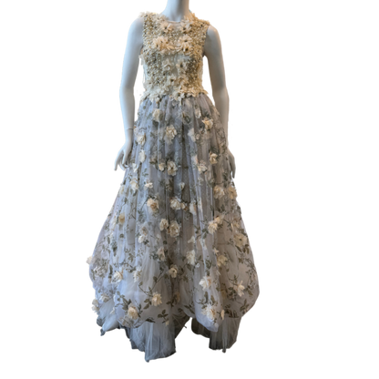 Cream Floral Tulle Gown w/Cape