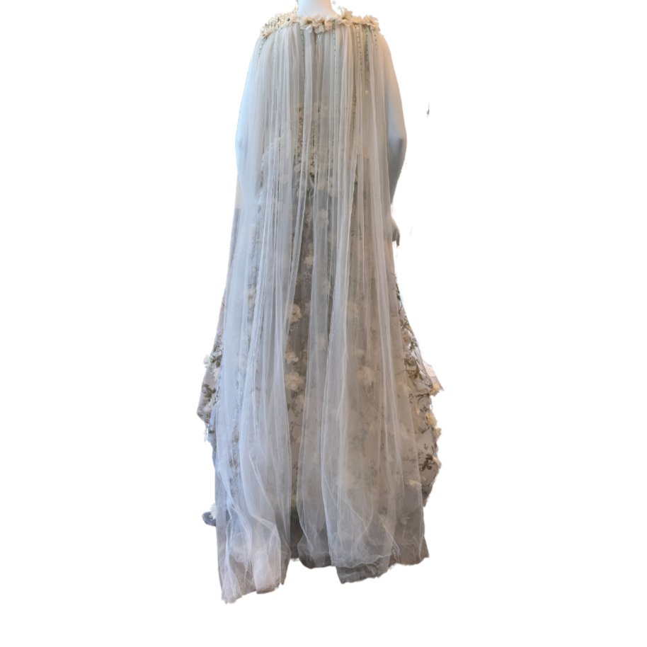 Cream Floral Tulle Gown w/Cape