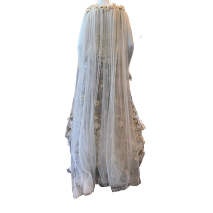 Cream Floral Tulle Gown w/Cape