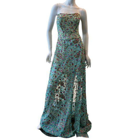 Mint Paisley Strapless Dress