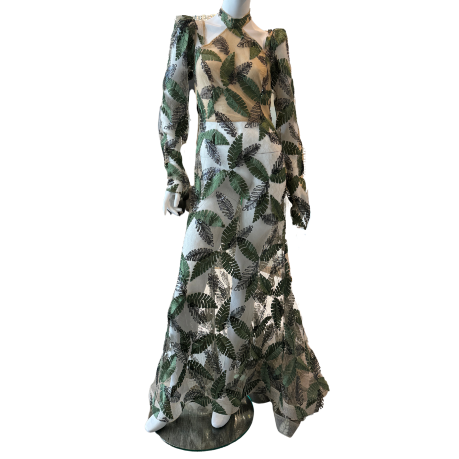 Green/Black Leaf Pattern Dress