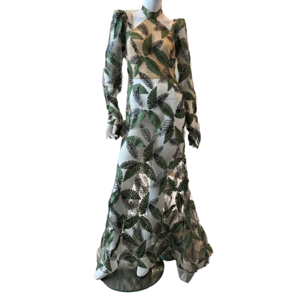 Green/Black Leaf Pattern Dress