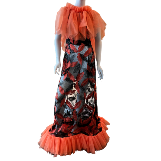 Orange/Black Leaf Tulle Dress