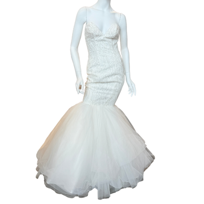 White Geometric Sequin Strapless Mermaid Gown