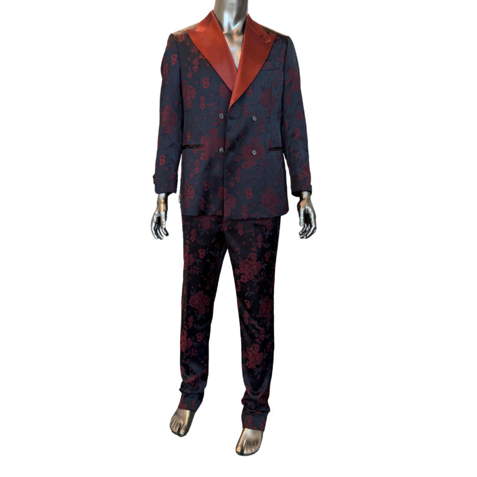 Black & Red Floral Double Breasted Suit