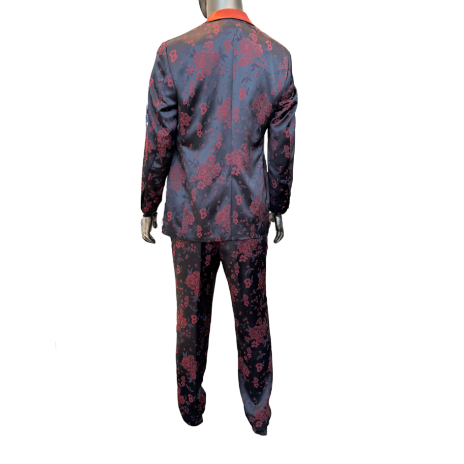 Black & Red Floral Double Breasted Suit