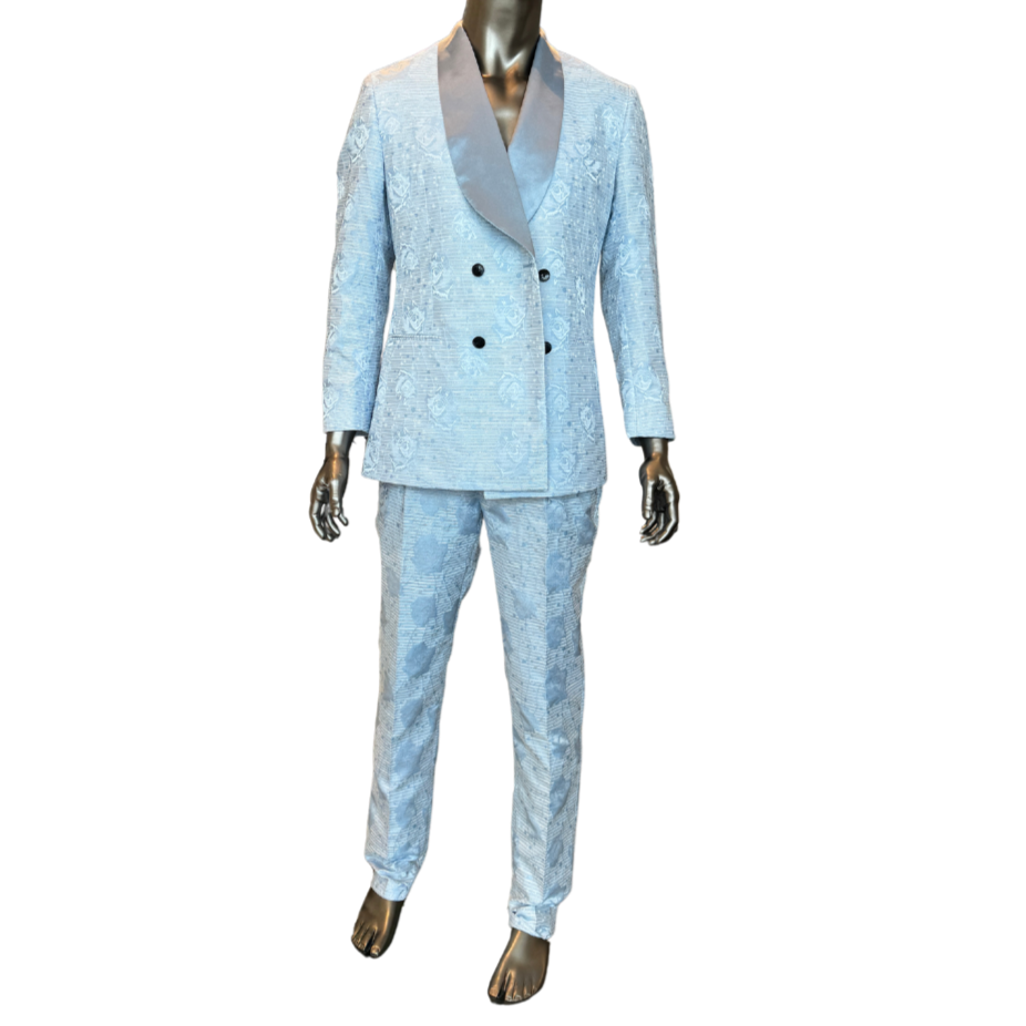 Light Blue Floral Double Breasted Suit