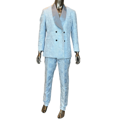 Light Blue Floral Double Breasted Suit