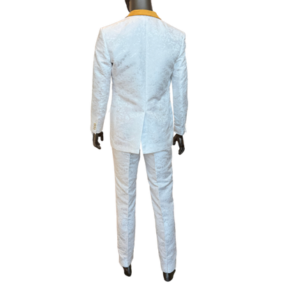 White Floral Suit w/Gold Lapel