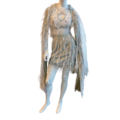 Grey Feathered Cocktail Dress