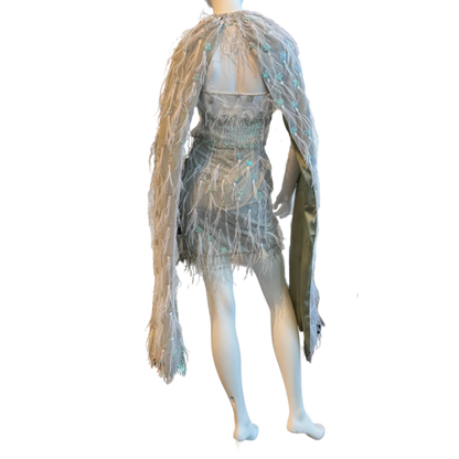 Grey Feathered Cocktail Dress