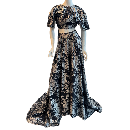 Black Metallic Silver Floral Two-Piece Gown