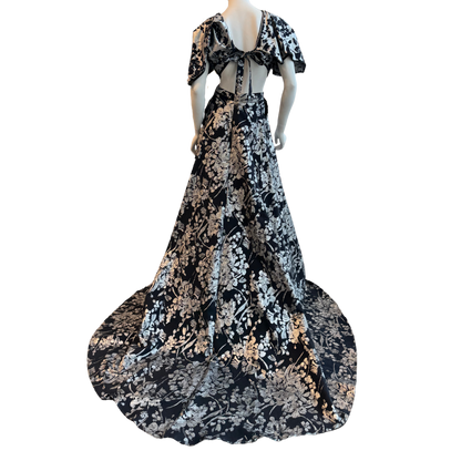 Black Metallic Silver Floral Two-Piece Gown