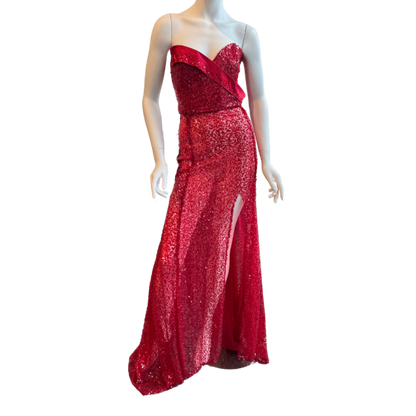 Red Sequin Strapless Gown