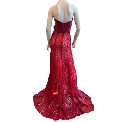 Red Sequin Strapless Gown