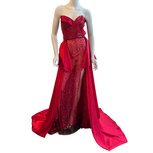 Red Sequin Strapless Gown