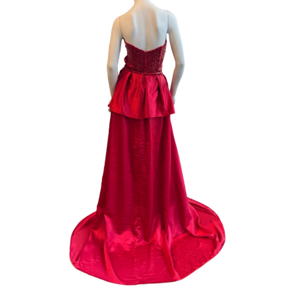 Red Sequin Strapless Gown