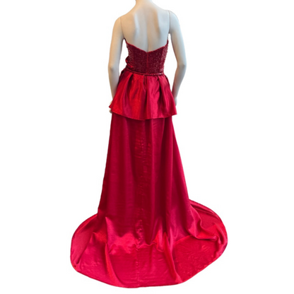 Red Sequin Strapless Gown