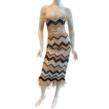 Chevron Sheath Cocktail Dress w/Feathers