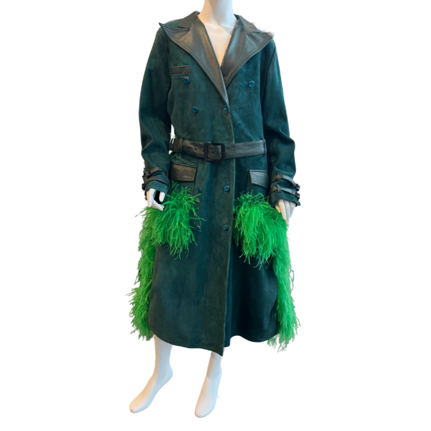 Green Suede Jacket w/Gems & Feathers