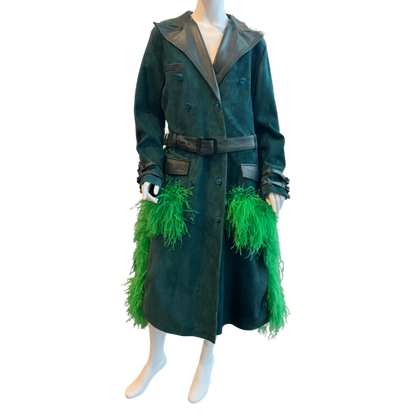 Green Suede Jacket w/Gems & Feathers