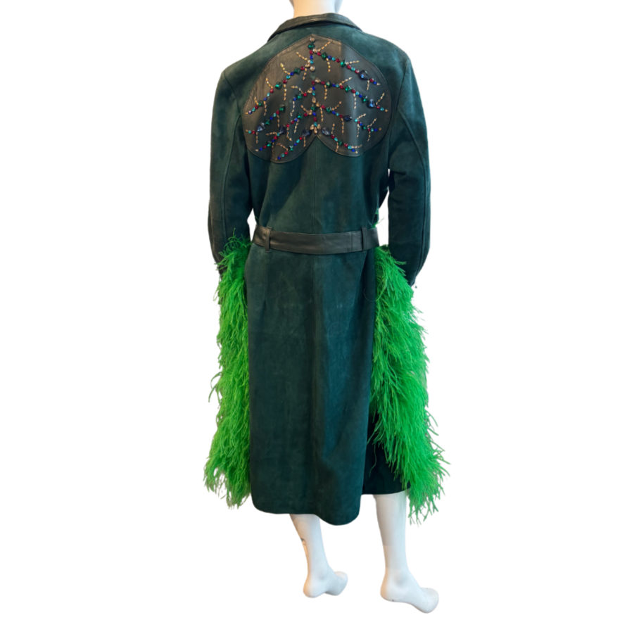 Green Suede Jacket w/Gems & Feathers