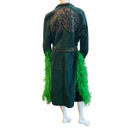 Green Suede Jacket w/Gems & Feathers