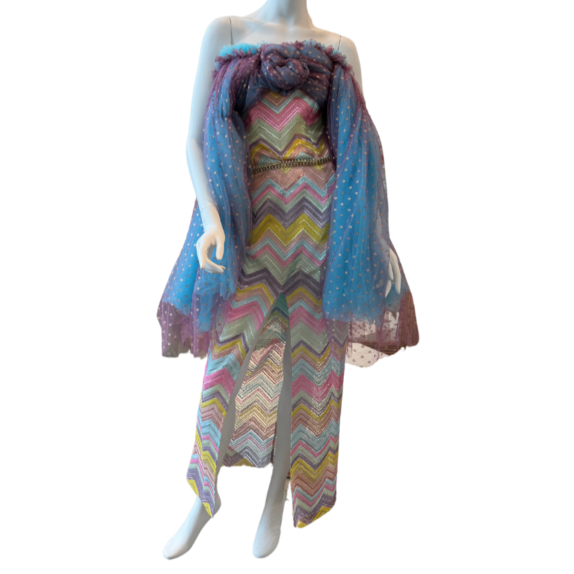 Multicolor Chevron Dress w/Tulle