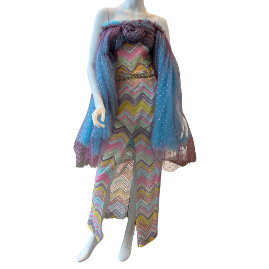 Multicolor Chevron Dress w/Tulle