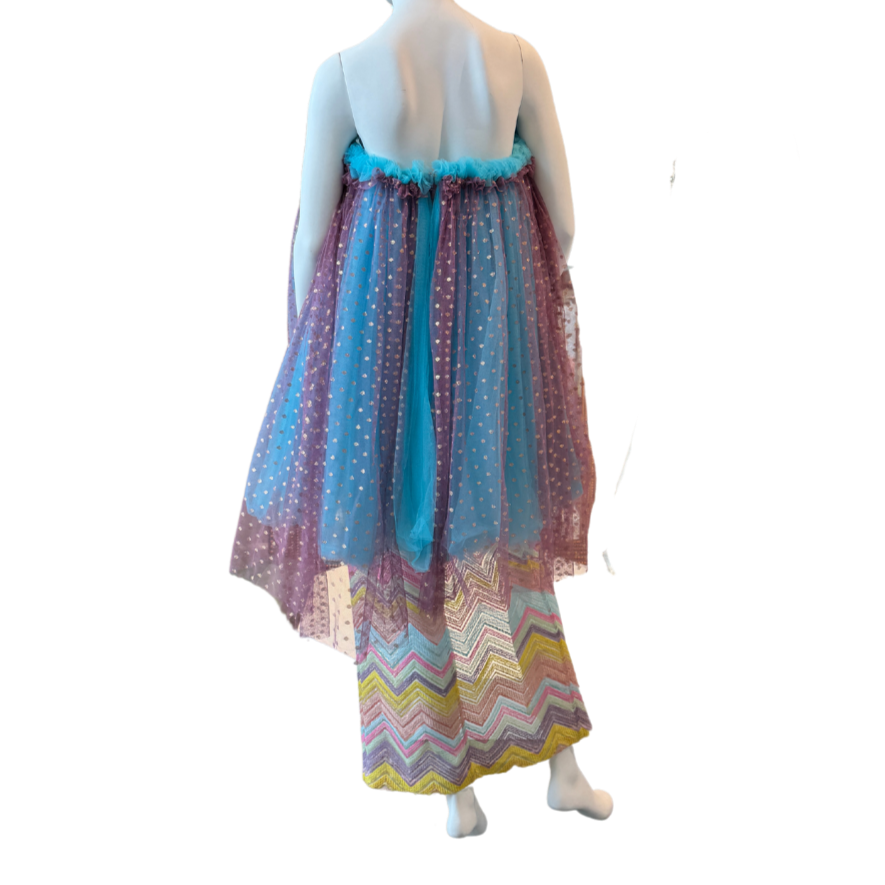 Multicolor Chevron Dress w/Tulle