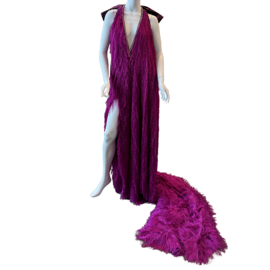 Magenta Fringe Gown w/Big Bow