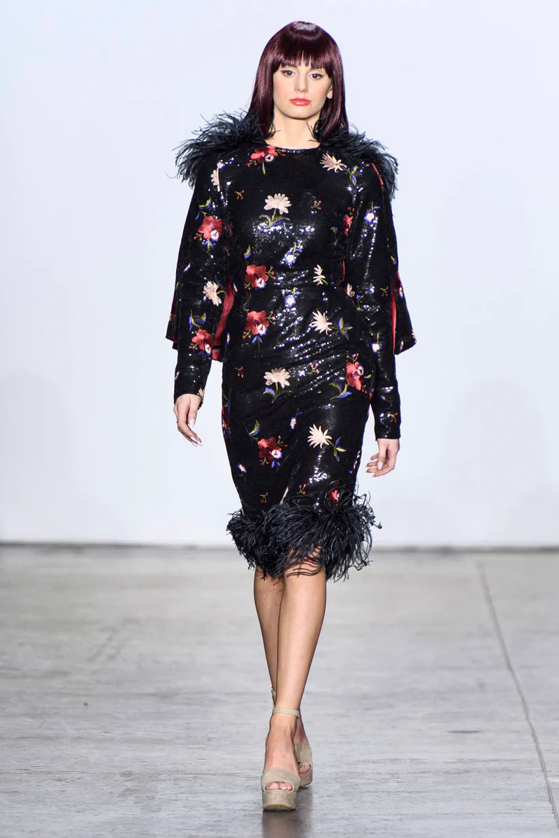 Black Floral Sequin Cocktail Dress