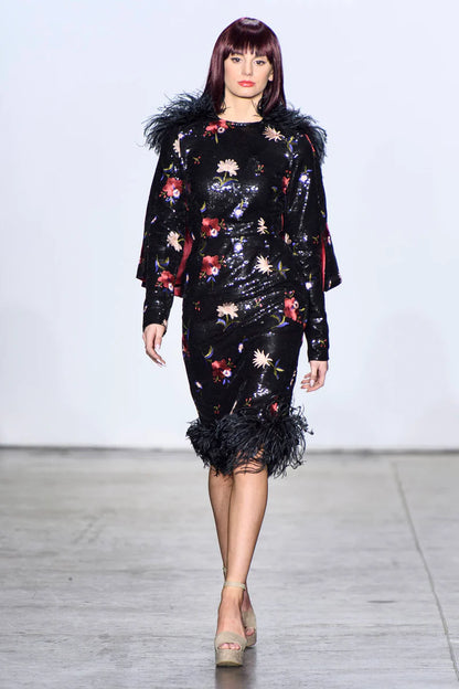 Black Floral Sequin Cocktail Dress