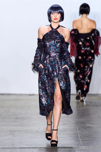 Brown/Teal Halter Sequin Dress